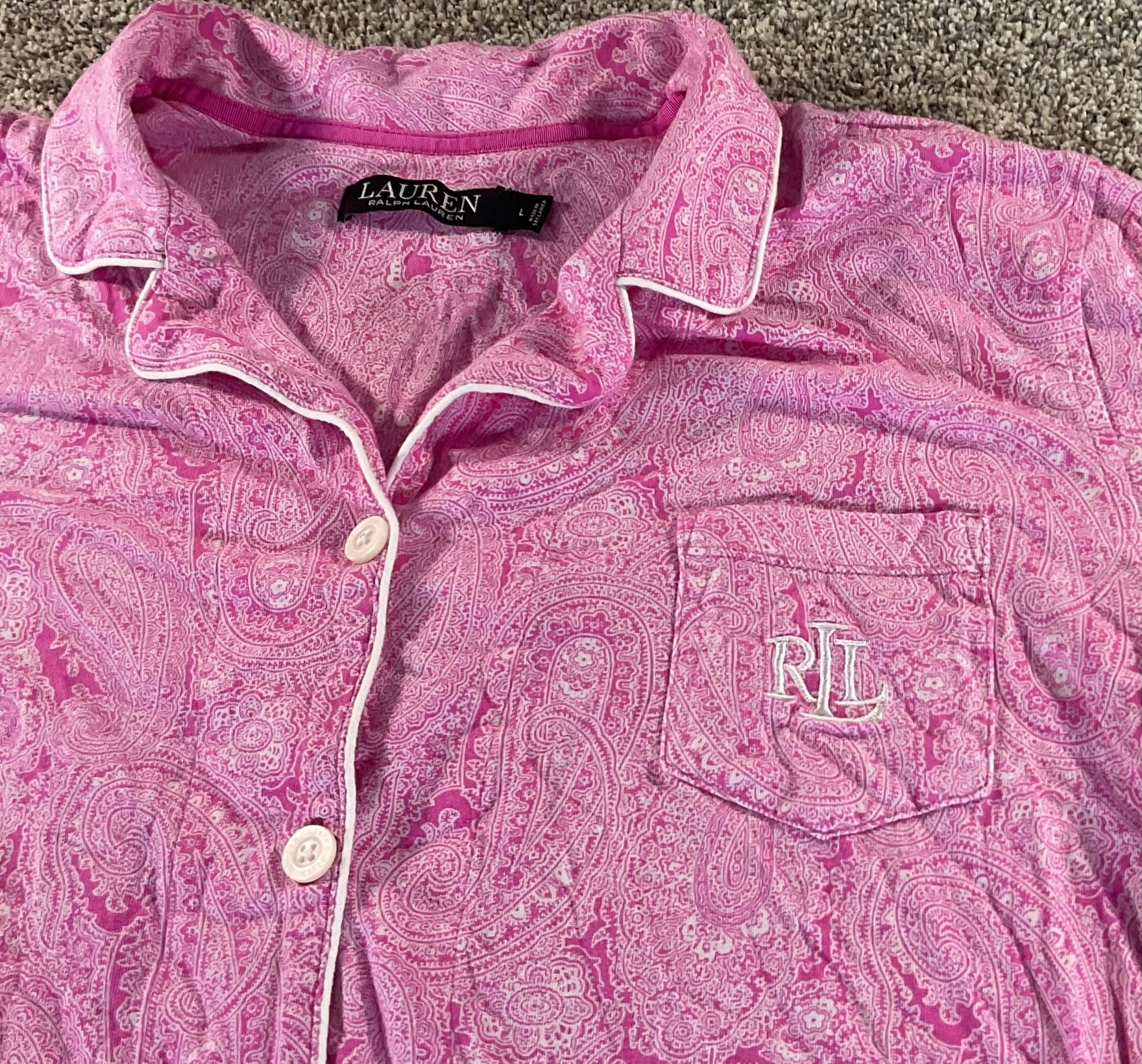 Lauren Ralph Lauren Pink Paisley Jersey Knit Pajama Set Large 4