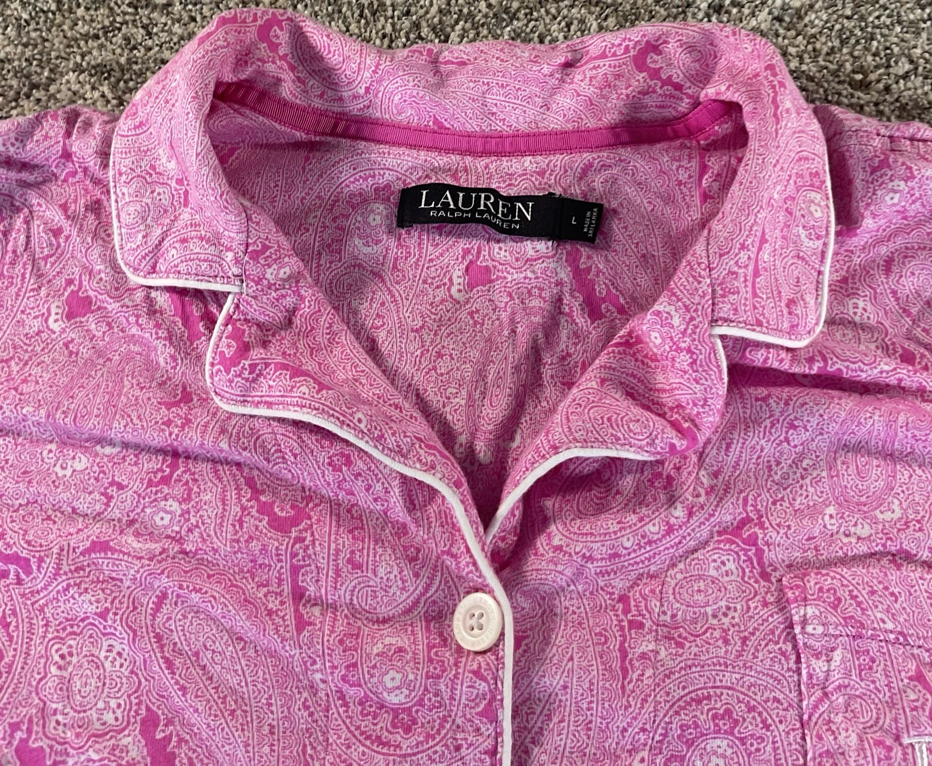 Lauren Ralph Lauren Pink Paisley Jersey Knit Pajama Set Large 5