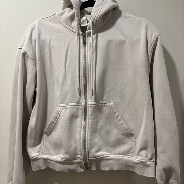 H&M Women’s XS Cream Full Zip Hoodie Neutral Minimalist Sweatshirt