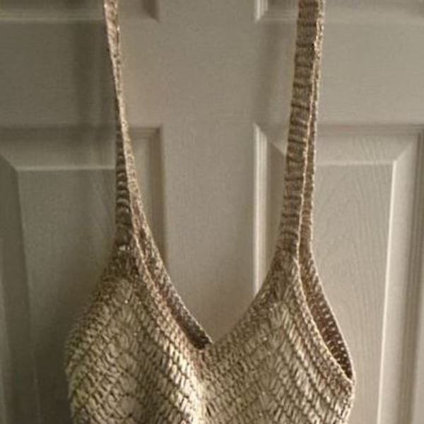 Aerie Crochet Straw Tote Bag Beige Gold