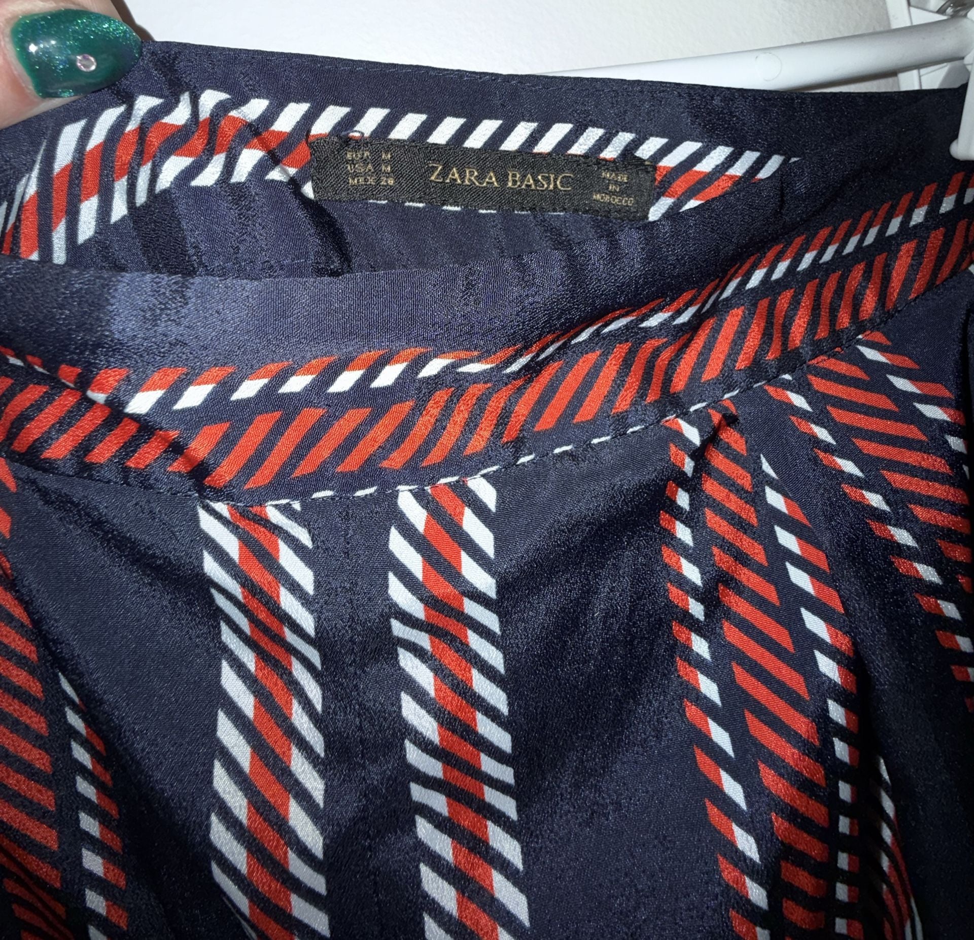 Zara Basic Navy Blue Red and White Striped Wide Leg Trousers 4