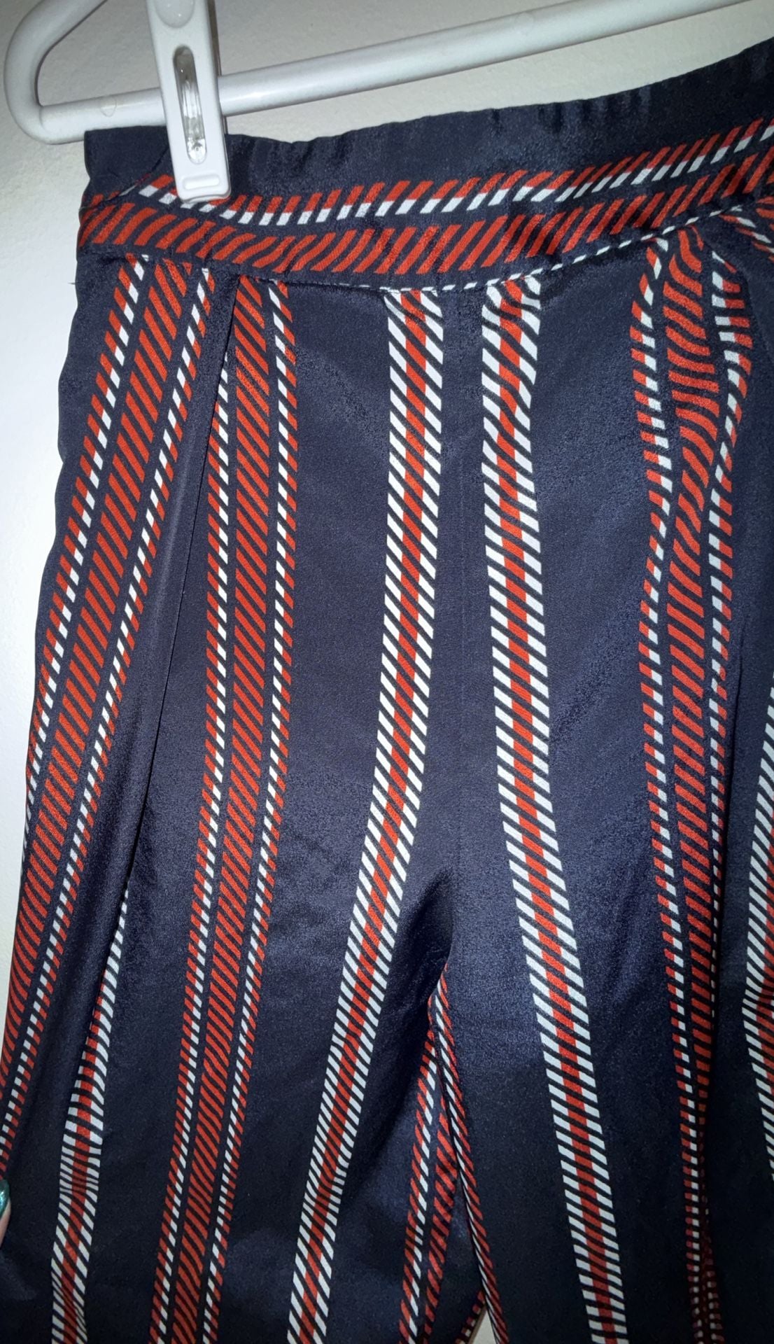 Zara Basic Navy Blue Red and White Striped Wide Leg Trousers 5