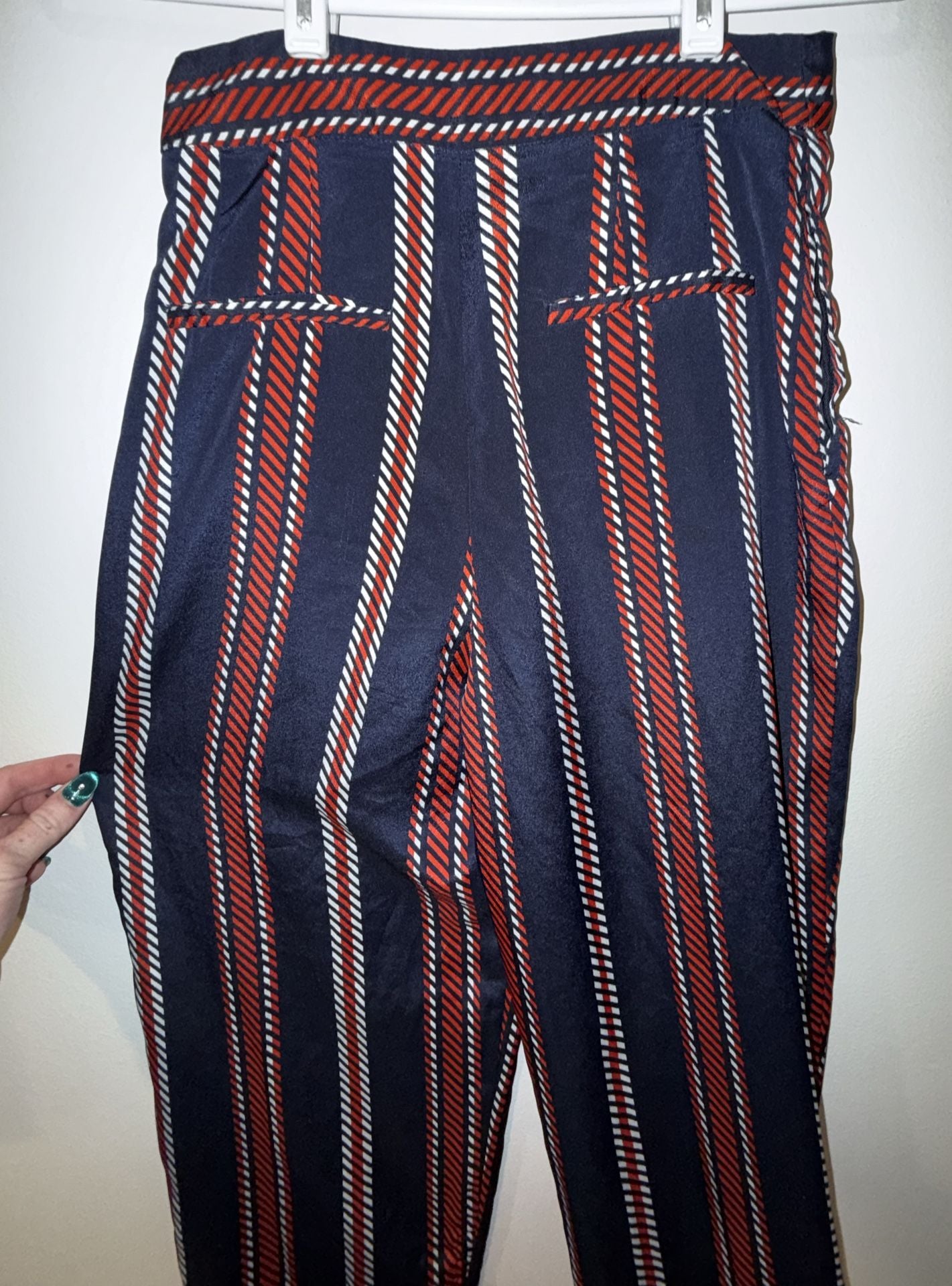 Zara Basic Navy Blue Red and White Striped Wide Leg Trousers 3