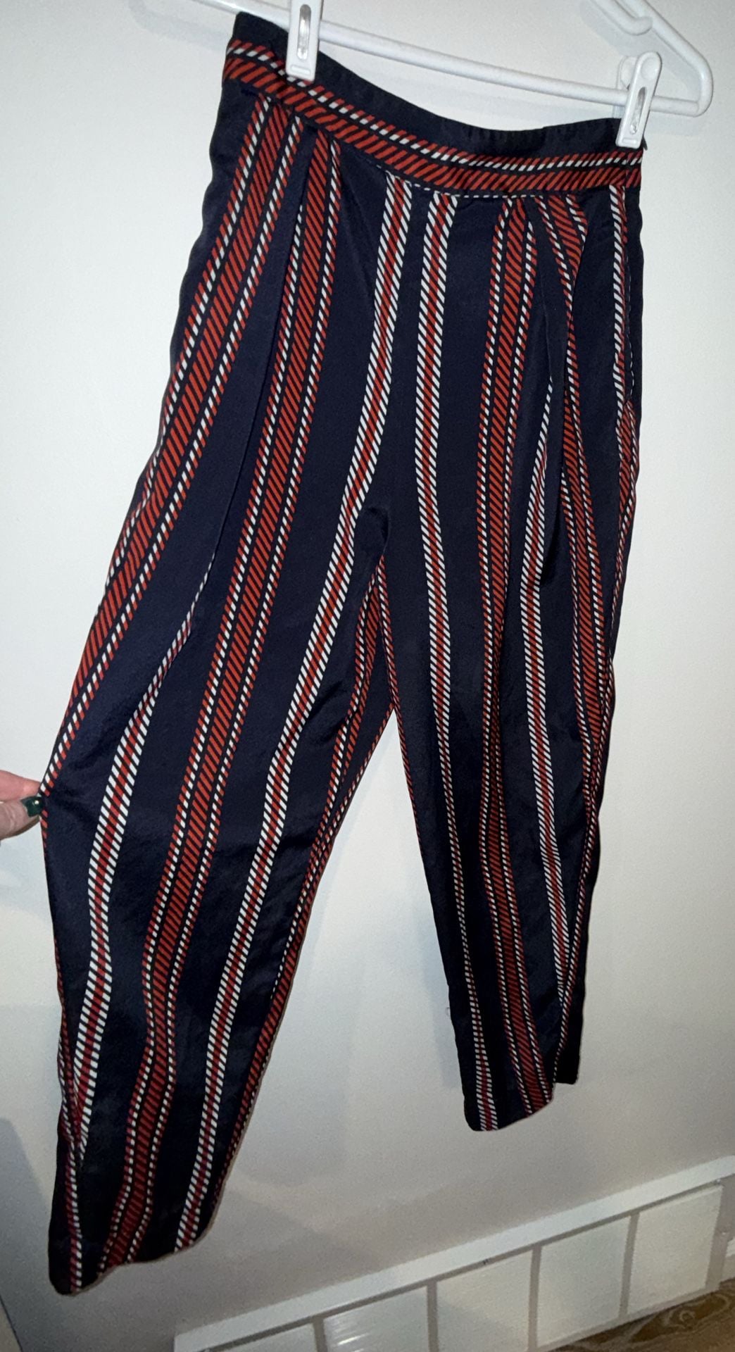 Zara Basic Navy Blue Red and White Striped Wide Leg Trousers 2