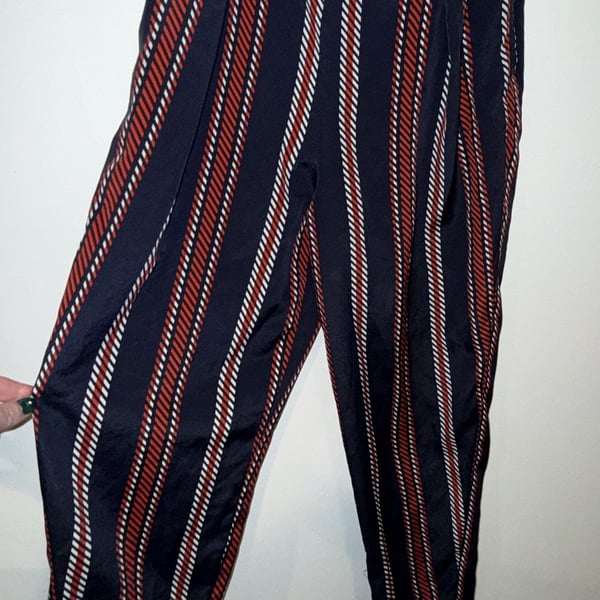 Zara Basic Navy Blue Red and White Striped Wide Leg Trousers