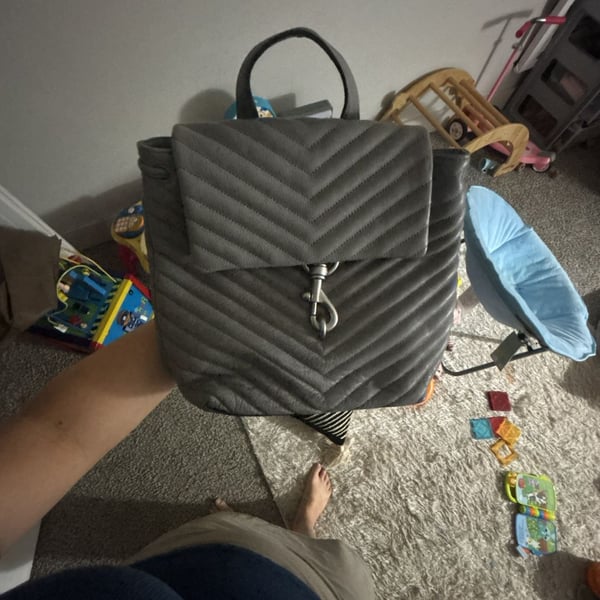 Rebecca Minkoff Edie Flap Quilted Leather Backpack Grey