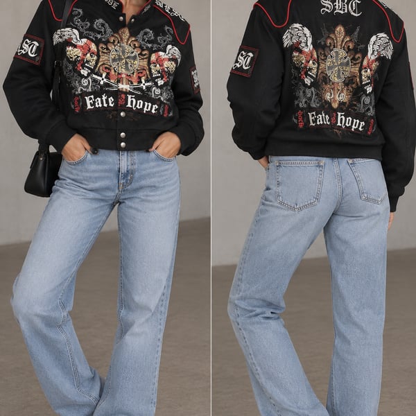 Raw Blue Fate Honor Skull Embroidery Black Jacket Size S
41