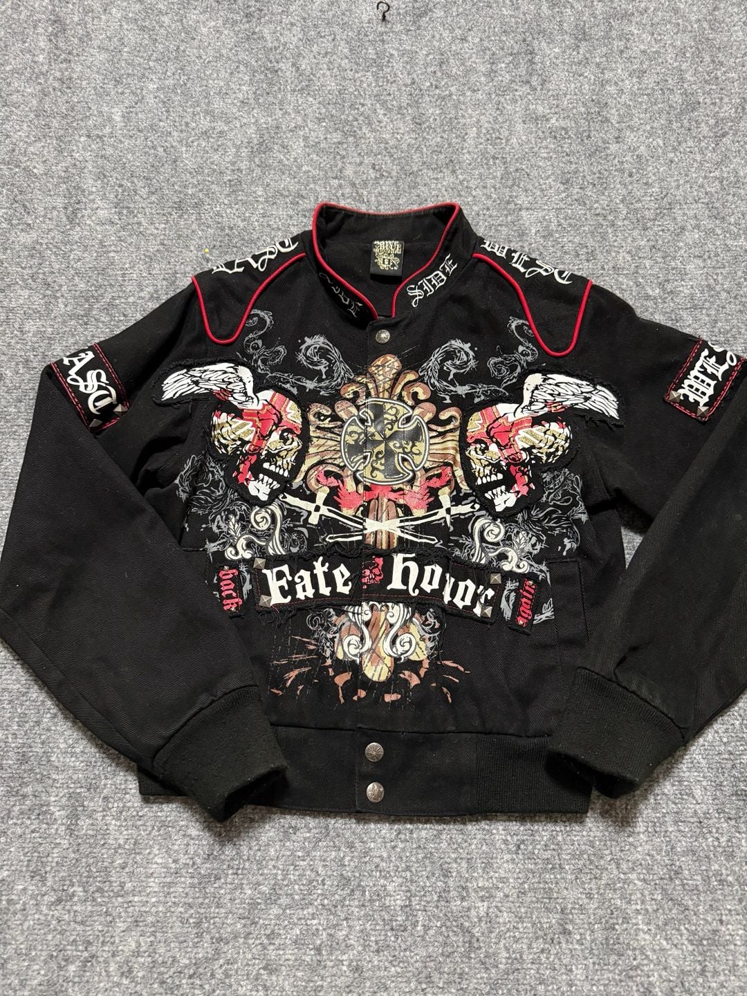 Raw Blue Fate Honor Skull Embroidery Black Jacket Size S
41 3