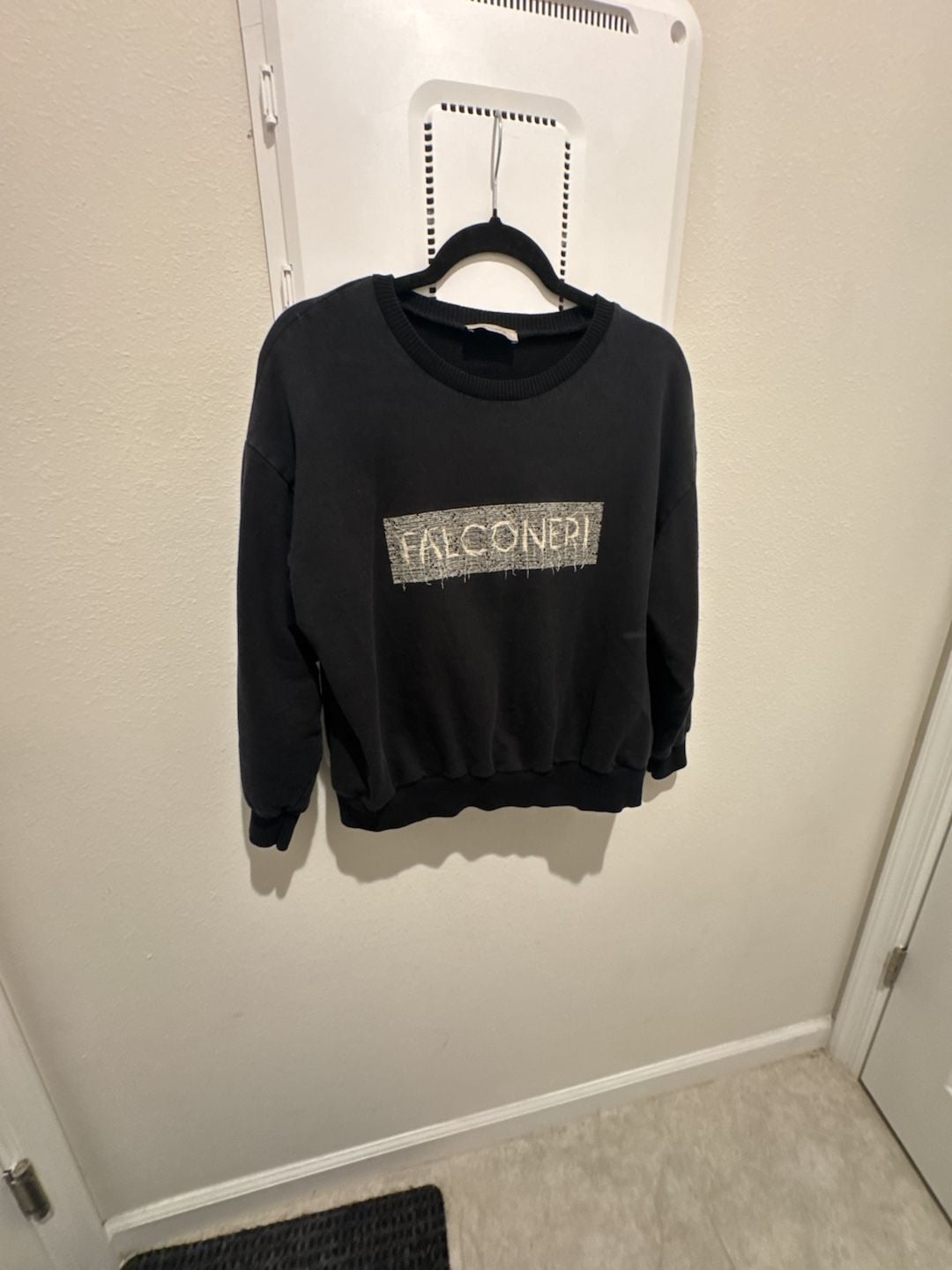 Falconeri Black Crewneck Sweatshirt with Frayed Embroidered Patch Logo Women 2