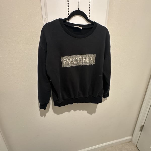 Falconeri Black Crewneck Sweatshirt with Frayed Embroidered Patch Logo Women