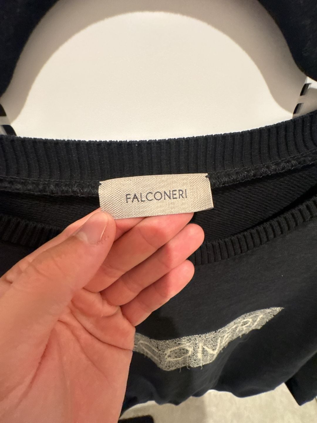 Falconeri Black Crewneck Sweatshirt with Frayed Embroidered Patch Logo Women 4
