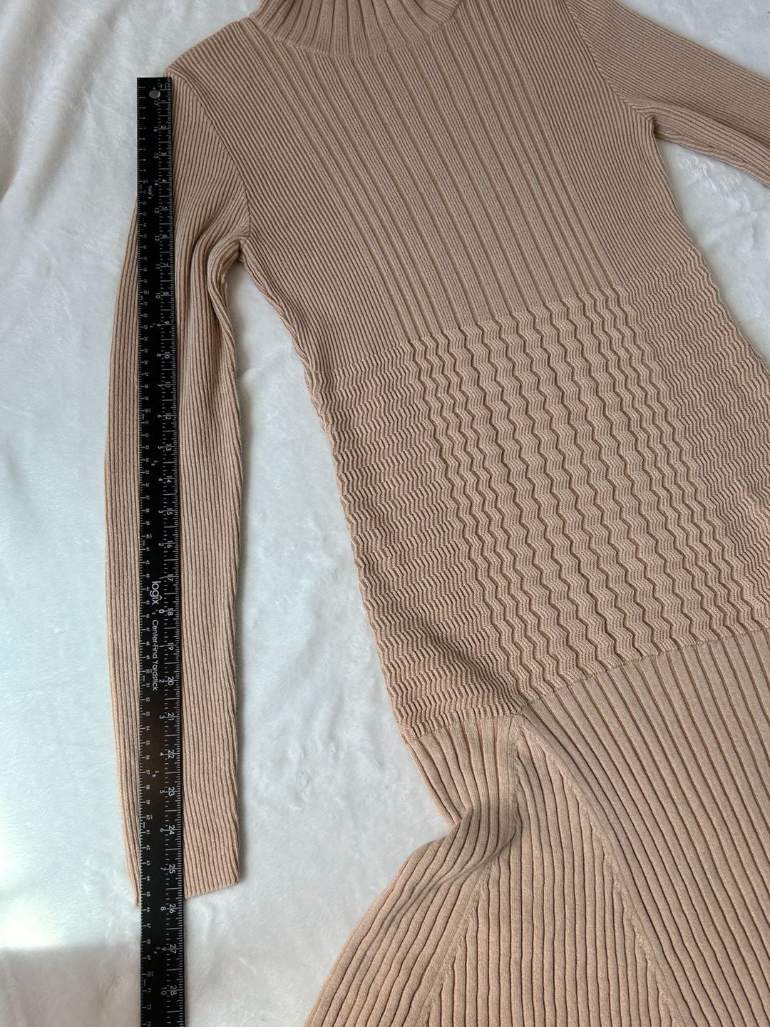 LACOSTE Tan Cotton/Wool Textured Knit Midi Dress Size 40/US M 18