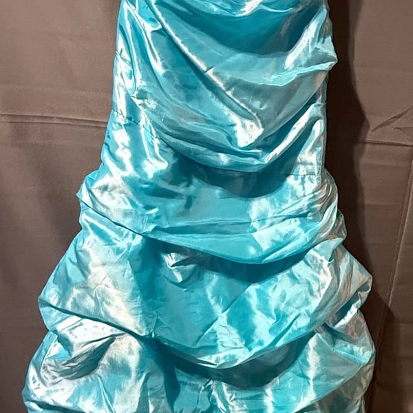 Jump Apparel Blue Strapless Ruched Ruffled Formal Dress