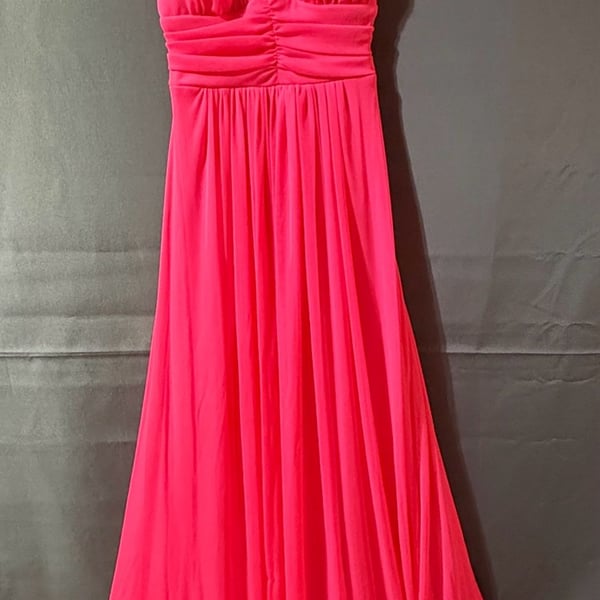 Pink Halter Rhinestone Chiffon Evening Maxi Dress