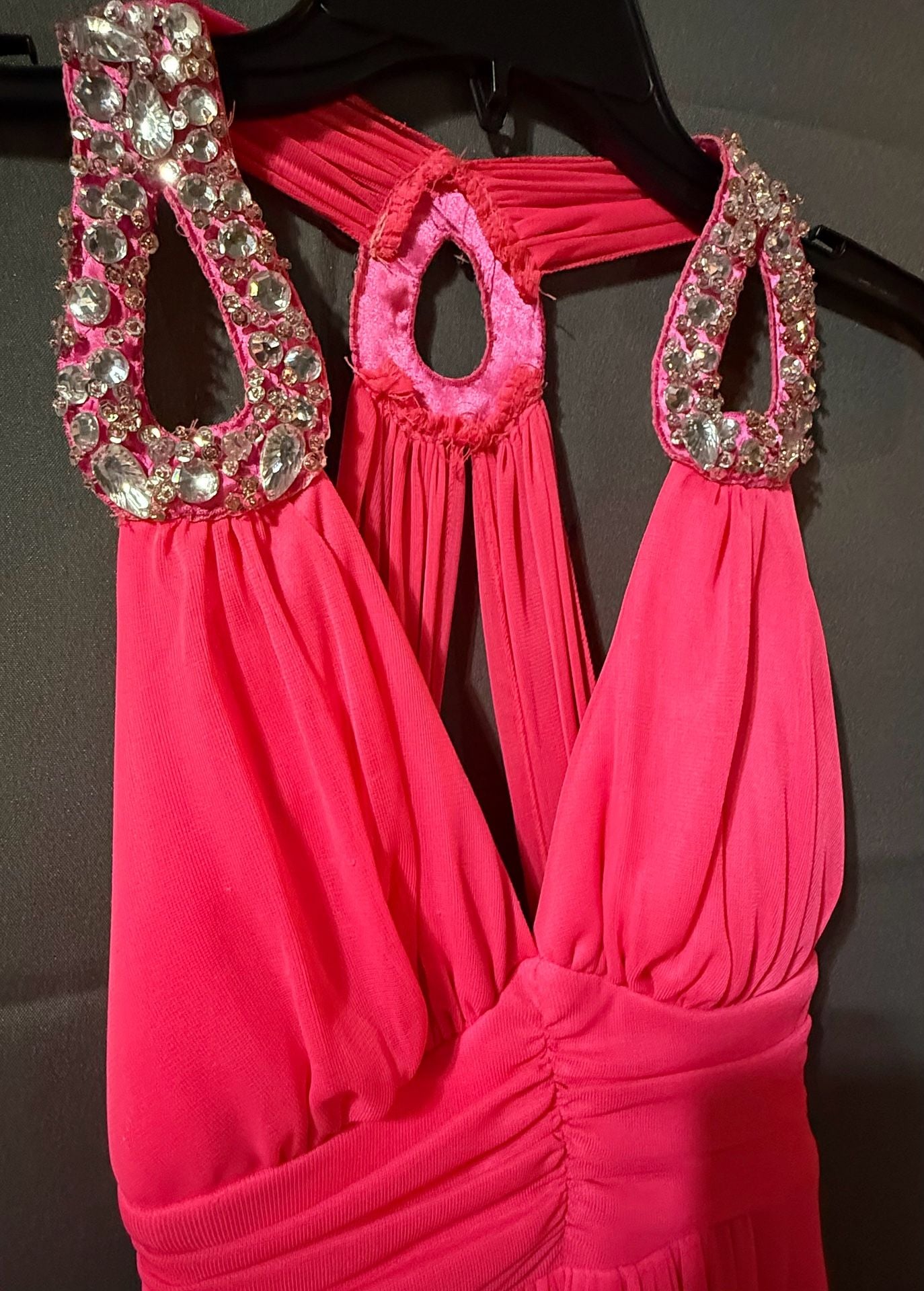 Pink Halter Rhinestone Chiffon Evening Maxi Dress 3