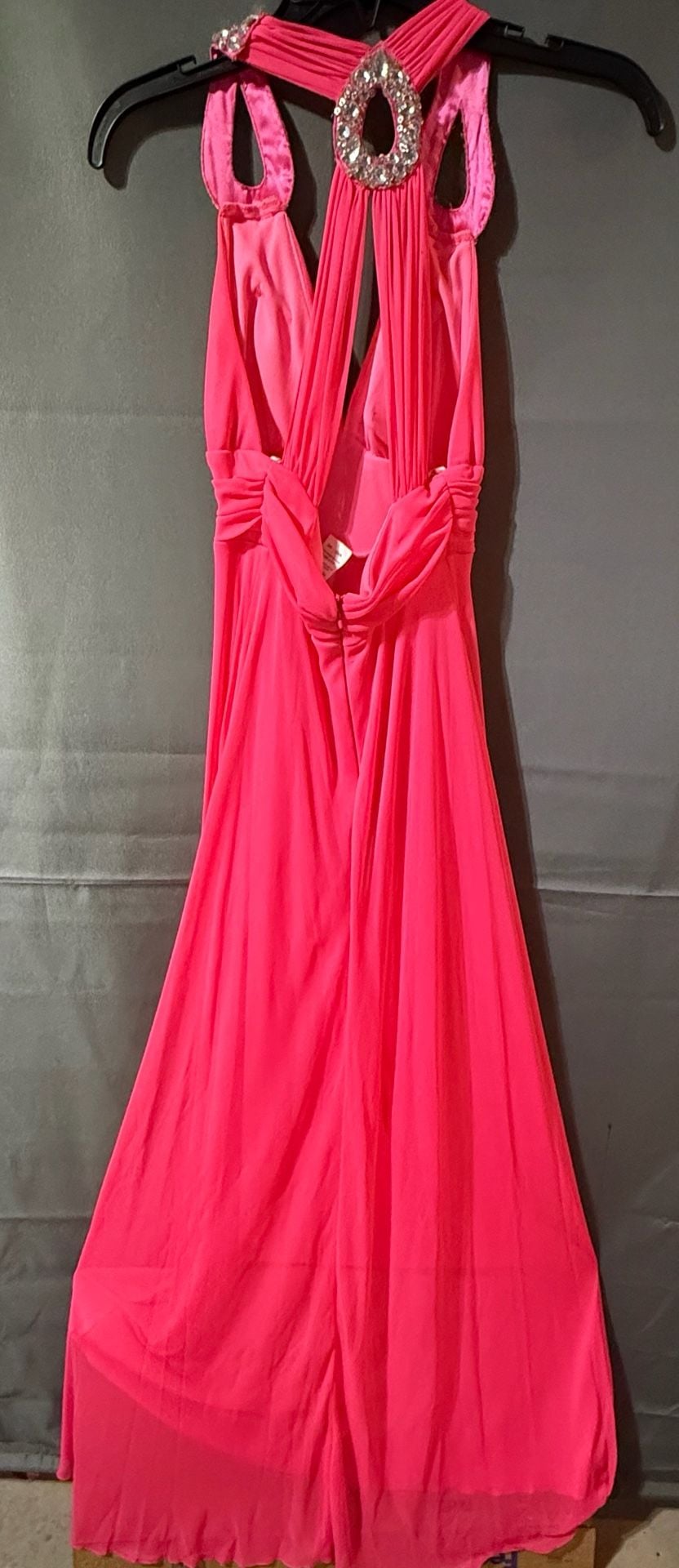 Pink Halter Rhinestone Chiffon Evening Maxi Dress 6