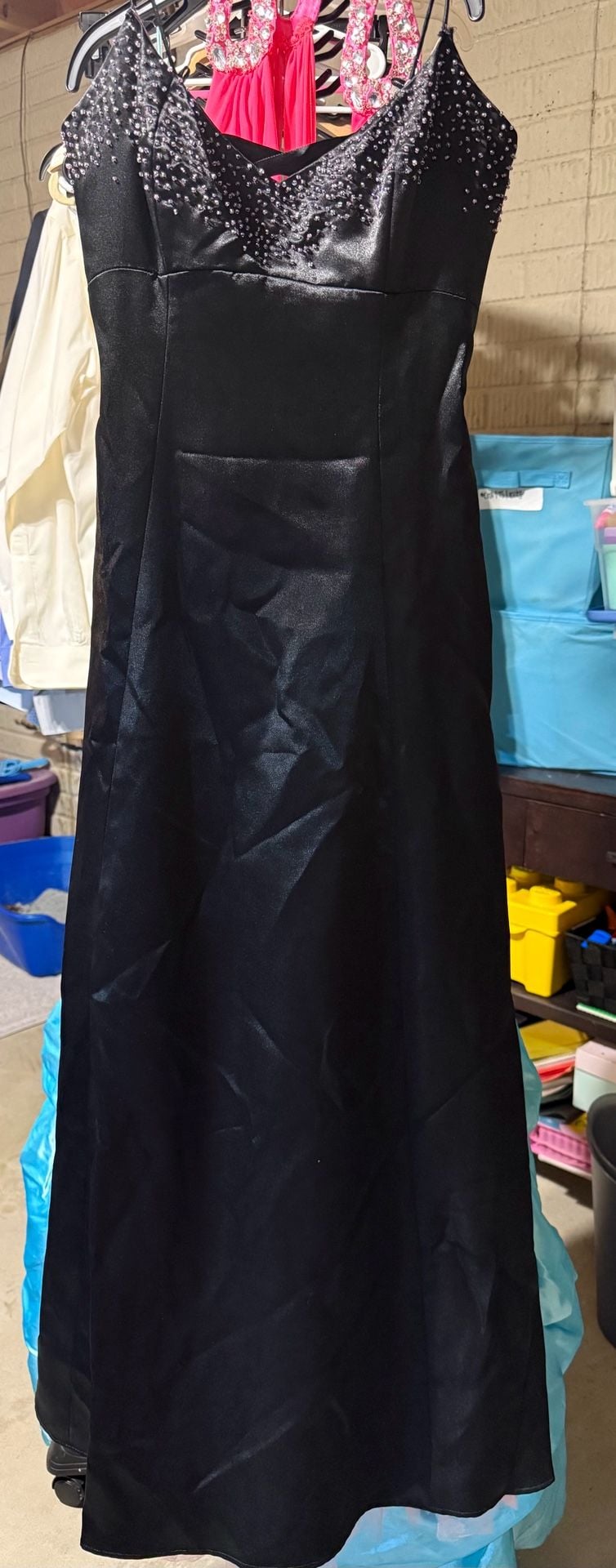 Jump Apparel Co. Black Beaded Satin Prom Dress Size 3 2