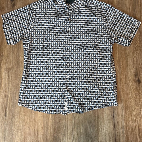 Rodd & Gunn Sports Fit Short Sleeve Button-Up Shirt Geometric Pattern Italy 2XL