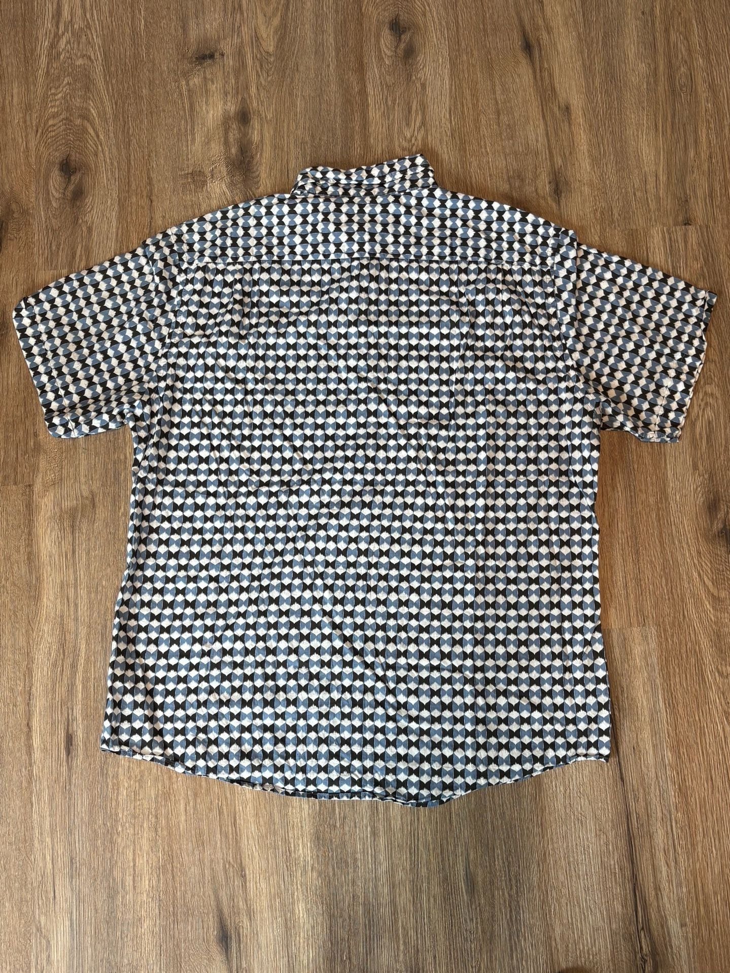 Rodd & Gunn Sports Fit Short Sleeve Button-Up Shirt Geometric Pattern Italy 2XL 10