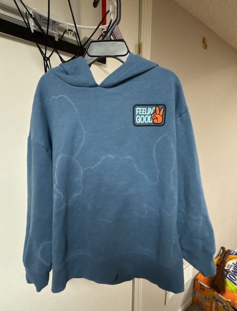 Feelin Good Peace Sign Patch Blue Hoodie Sweatshirt Kids Size 8 2