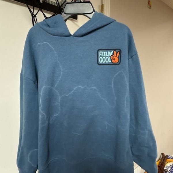 Feelin Good Peace Sign Patch Blue Hoodie Sweatshirt Kids Size 8