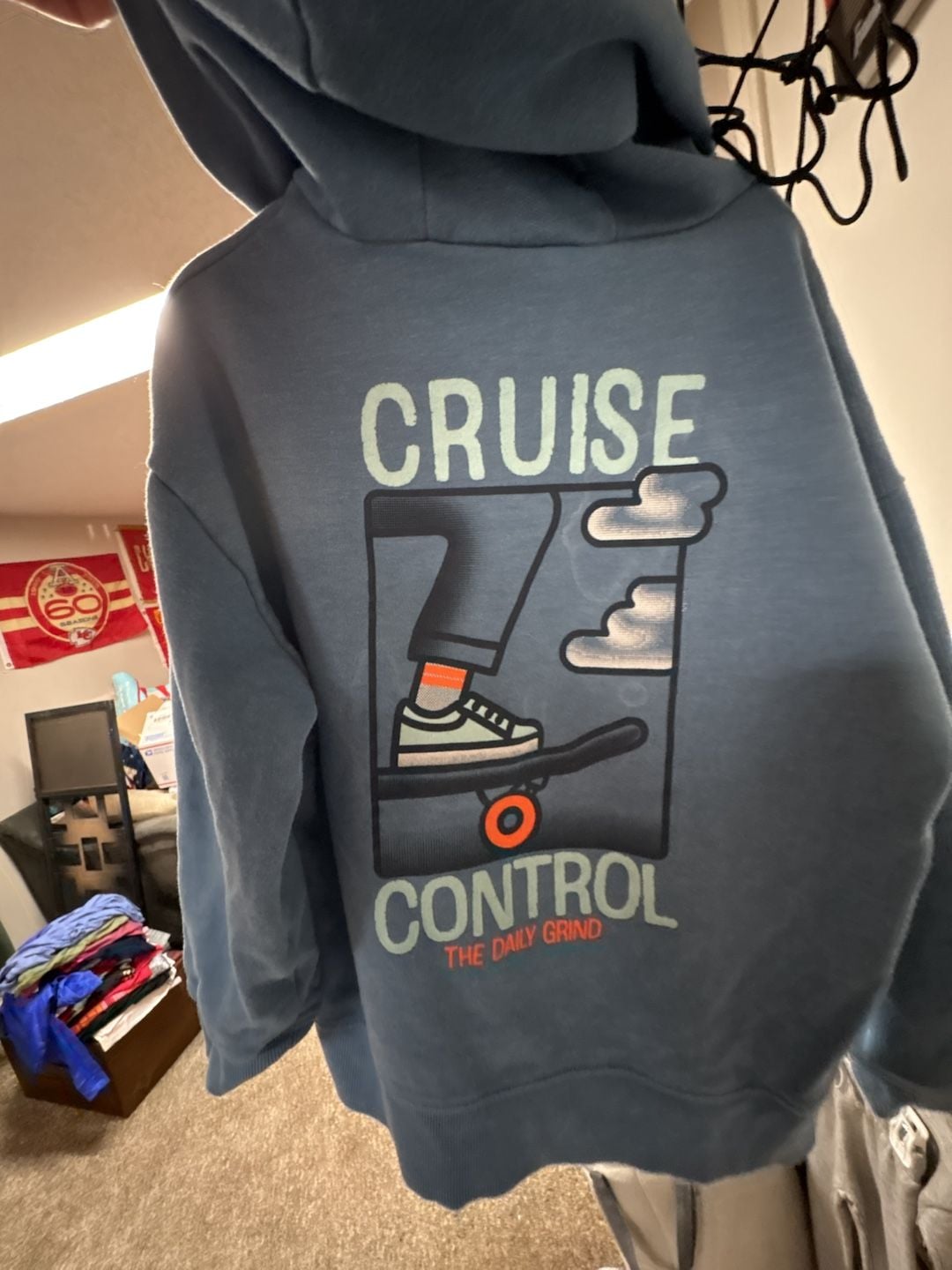 Feelin Good Peace Sign Patch Blue Hoodie Sweatshirt Kids Size 8 4