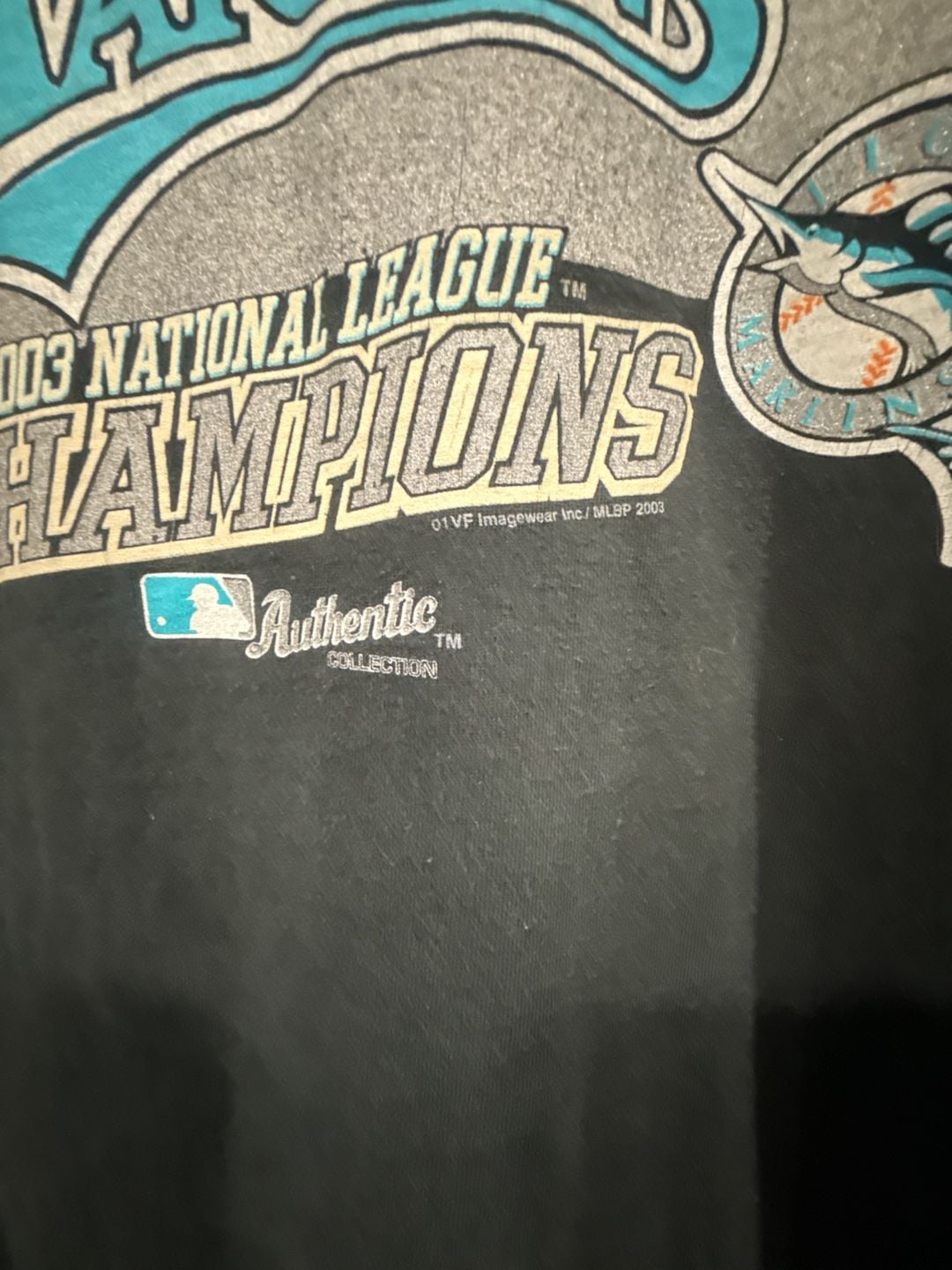 Vintage 2003 Florida Marlins National League Champions Lee Sport T-Shirt Black 3