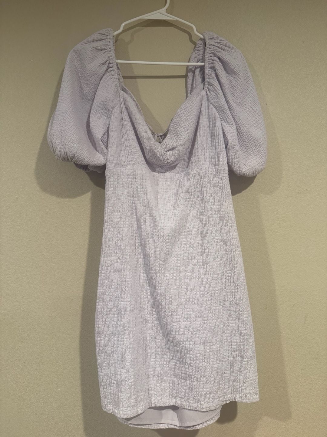 GUESS Lilac Shirred Puff Sleeve Mini Dress with Tie Back Sz.XL 3