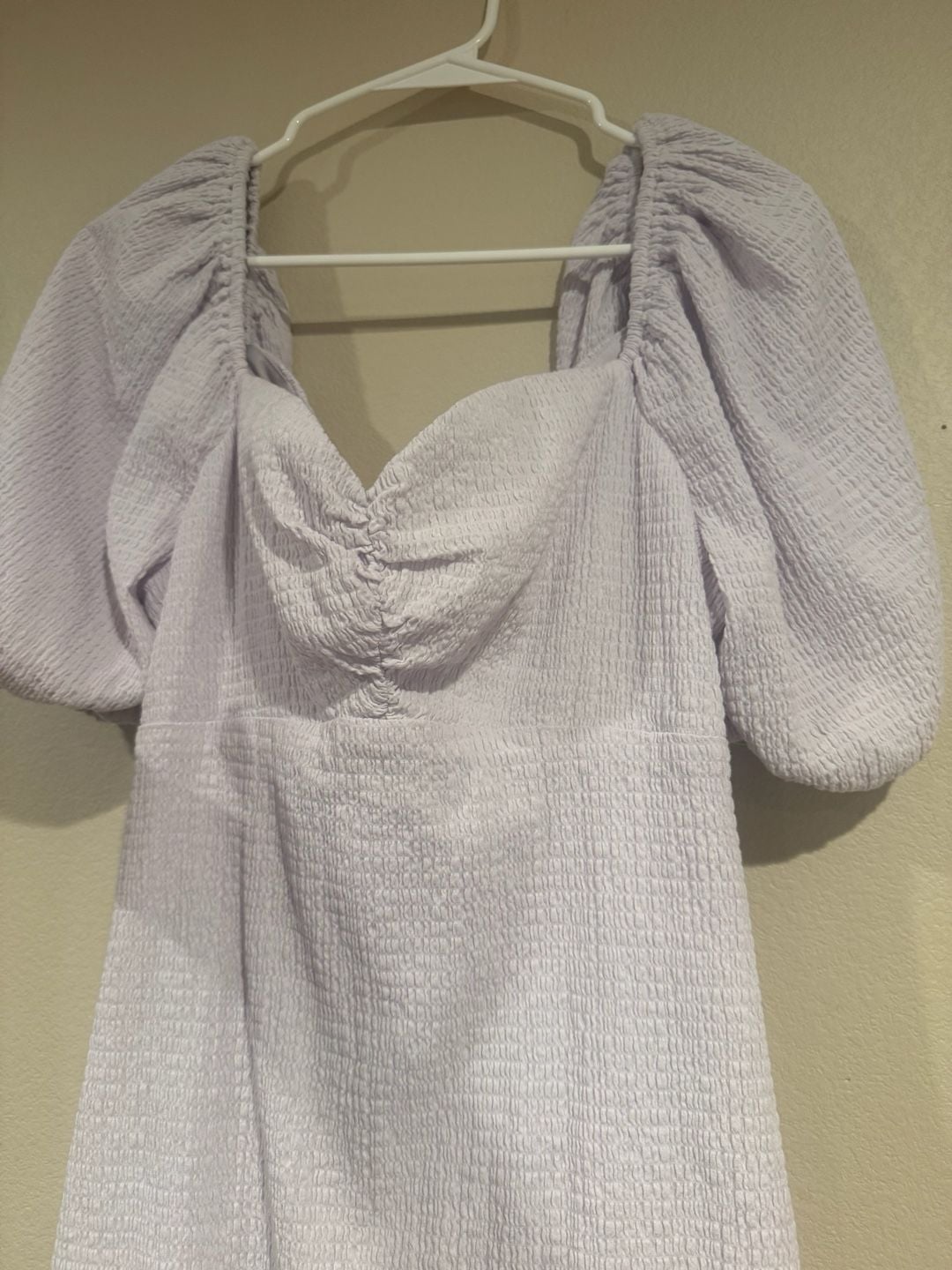 GUESS Lilac Shirred Puff Sleeve Mini Dress with Tie Back Sz.XL 4