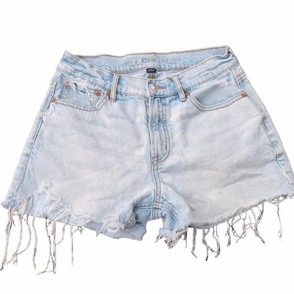 American Eagle Outfitters Strigid Light Wash Distressed Cut Off Denim Shorts Size 2