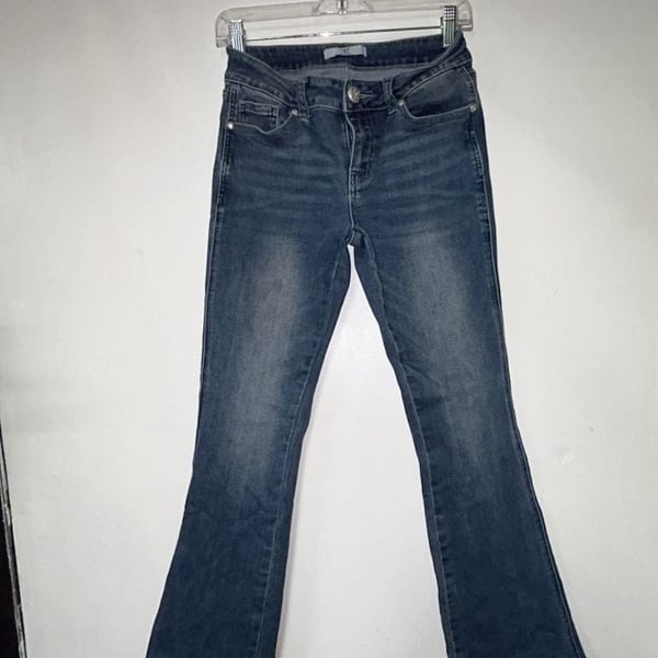 Social Butterfly Women's Blue Denim Embroidered Flared Jeans they are size 9 