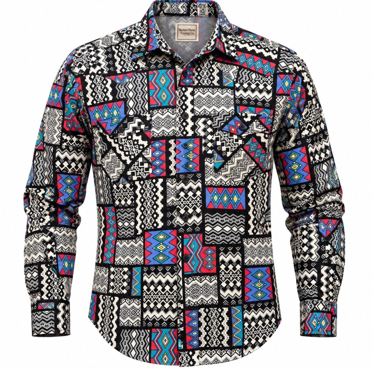 Vintage Western Plains Trading Co Shirt Mens L Aztec Geometric Southwestern 90s 3