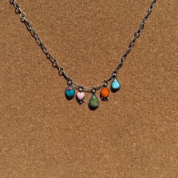 Sterling Silver Multi Stone Charm Necklace
