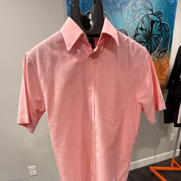 Stafford Men's Wrinkle Free Oxford Short Sleeve Shirt Size 15 Pink
