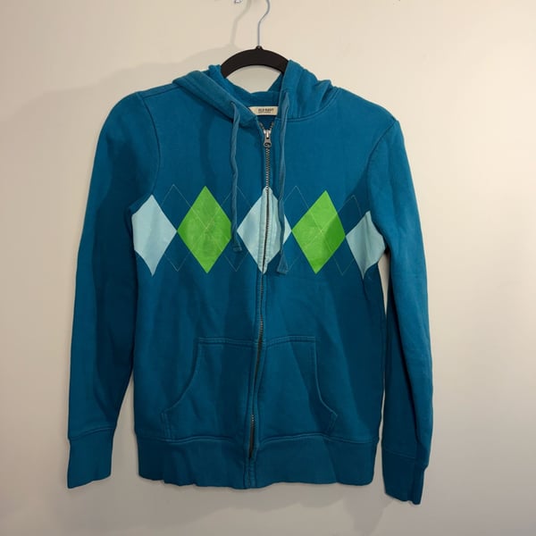 Vintage Y2K Old Navy Argyle Zip Hoodie Size Small Emma Liz Kid-core