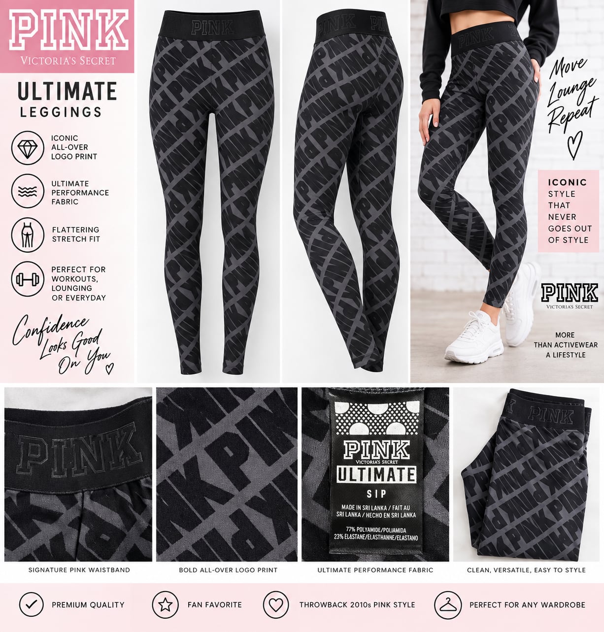 🖤 VICTORIA’S SECRET PINK ULTIMATE LOGO LEGGINGS — SMALL 2
