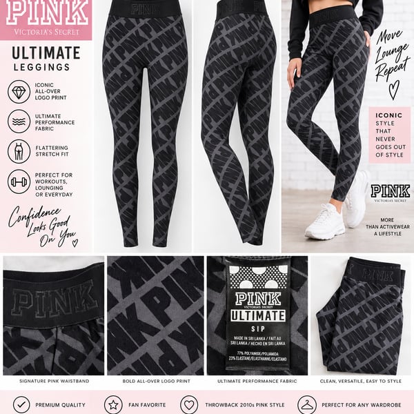 🖤 VICTORIA’S SECRET PINK ULTIMATE LOGO LEGGINGS — SMALL