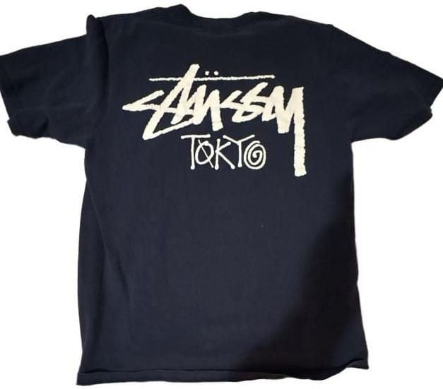 Stussy Tokyo Exclusive Logo Tee Navy Short Sleeve T-Shirt Size M 2