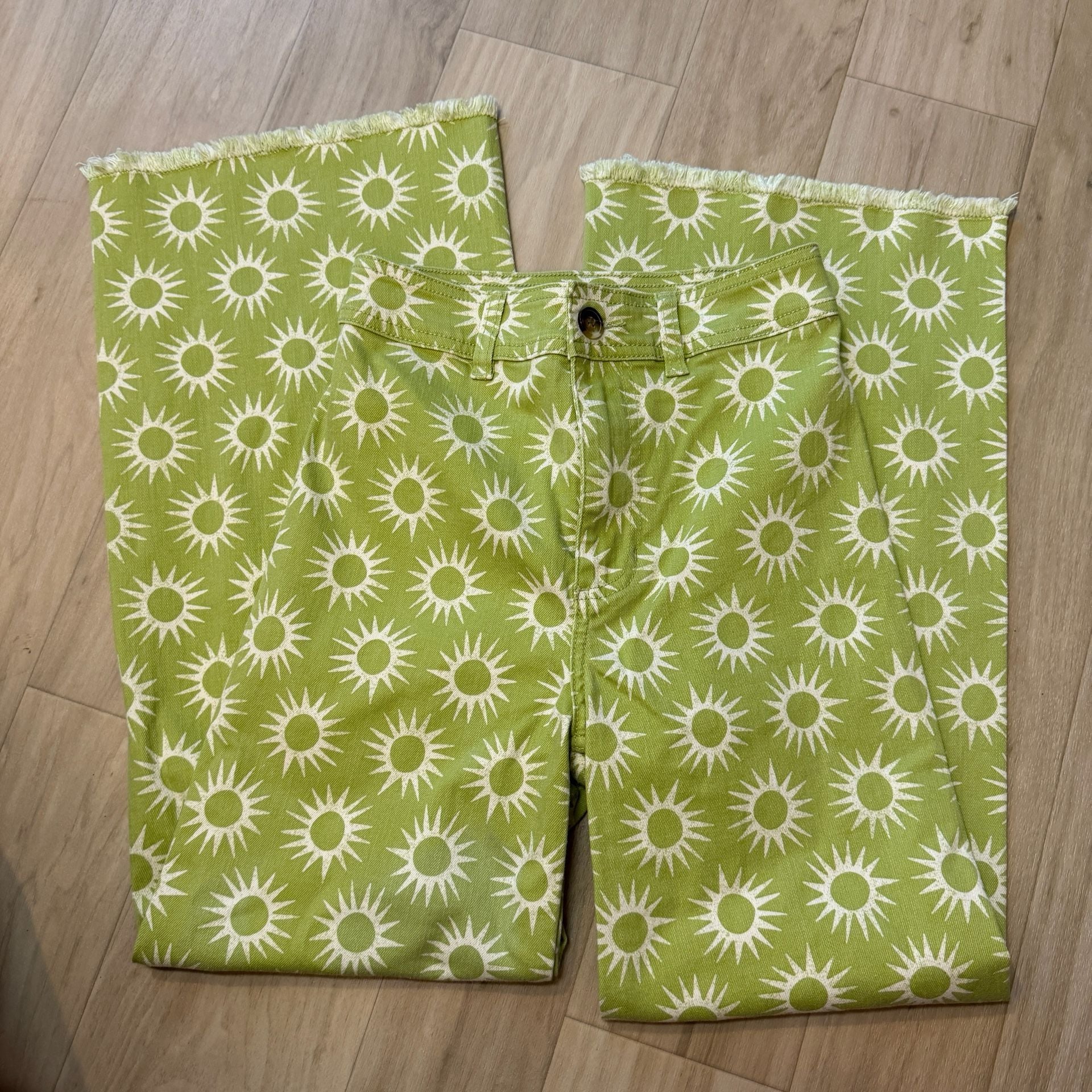 Billabong Free Fall High Waist Wide Leg Pants Green Sun Print 2