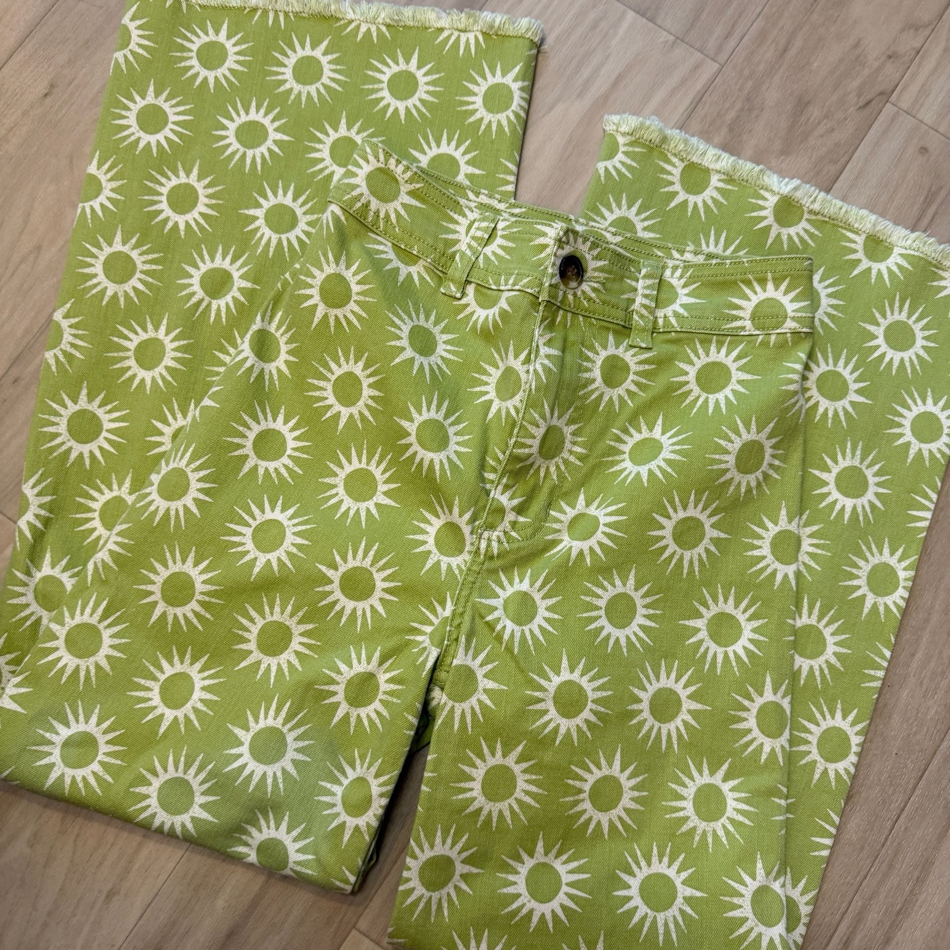 Billabong Free Fall High Waist Wide Leg Pants Green Sun Print 3