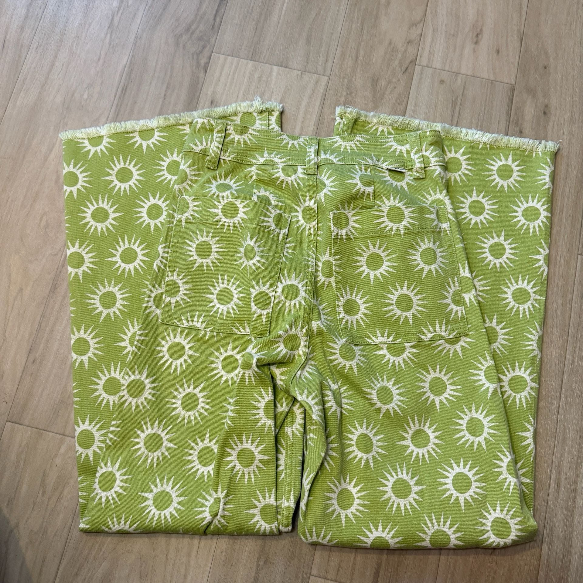 Billabong Free Fall High Waist Wide Leg Pants Green Sun Print 5