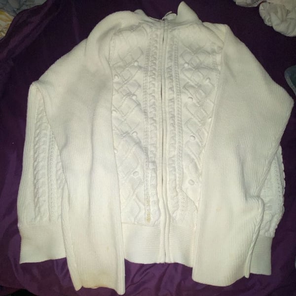 Croft & Barrow White Cable Knit Zip Up Cardigan Sweater