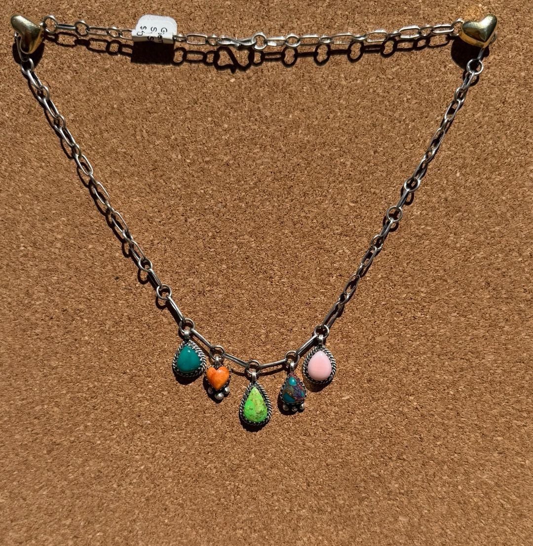 925 Sterling Silver Multi Stone Charm Necklace 2