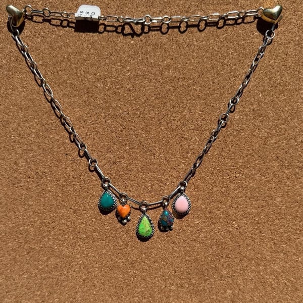 925 Sterling Silver Multi Stone Charm Necklace