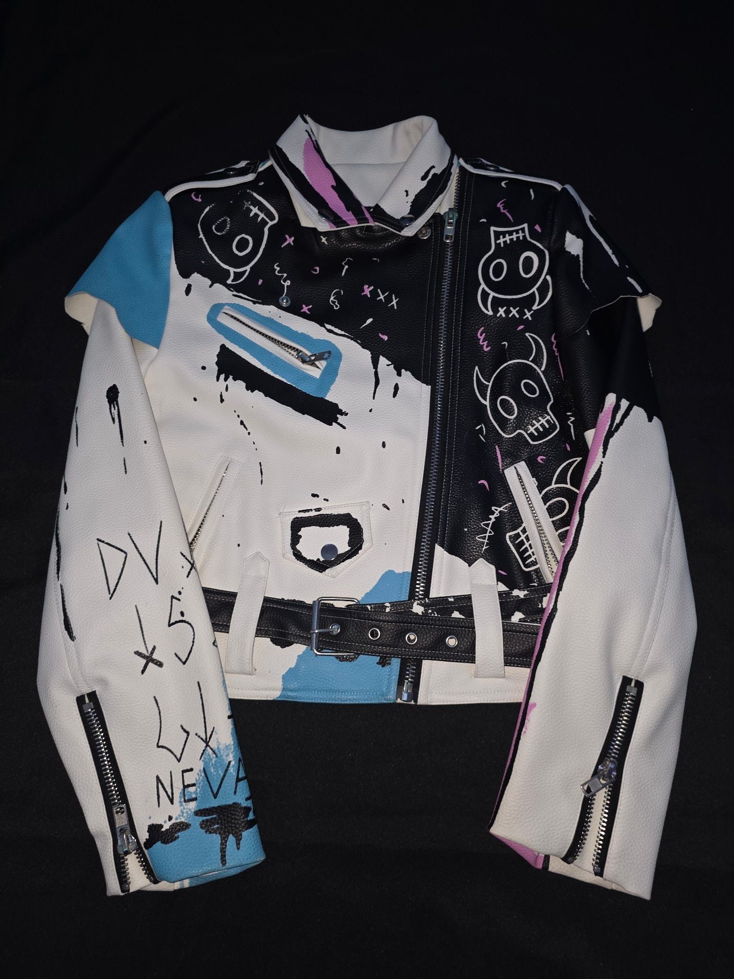 Unbranded Graffiti Skull Punk Rock Biker Leather Jacket 2