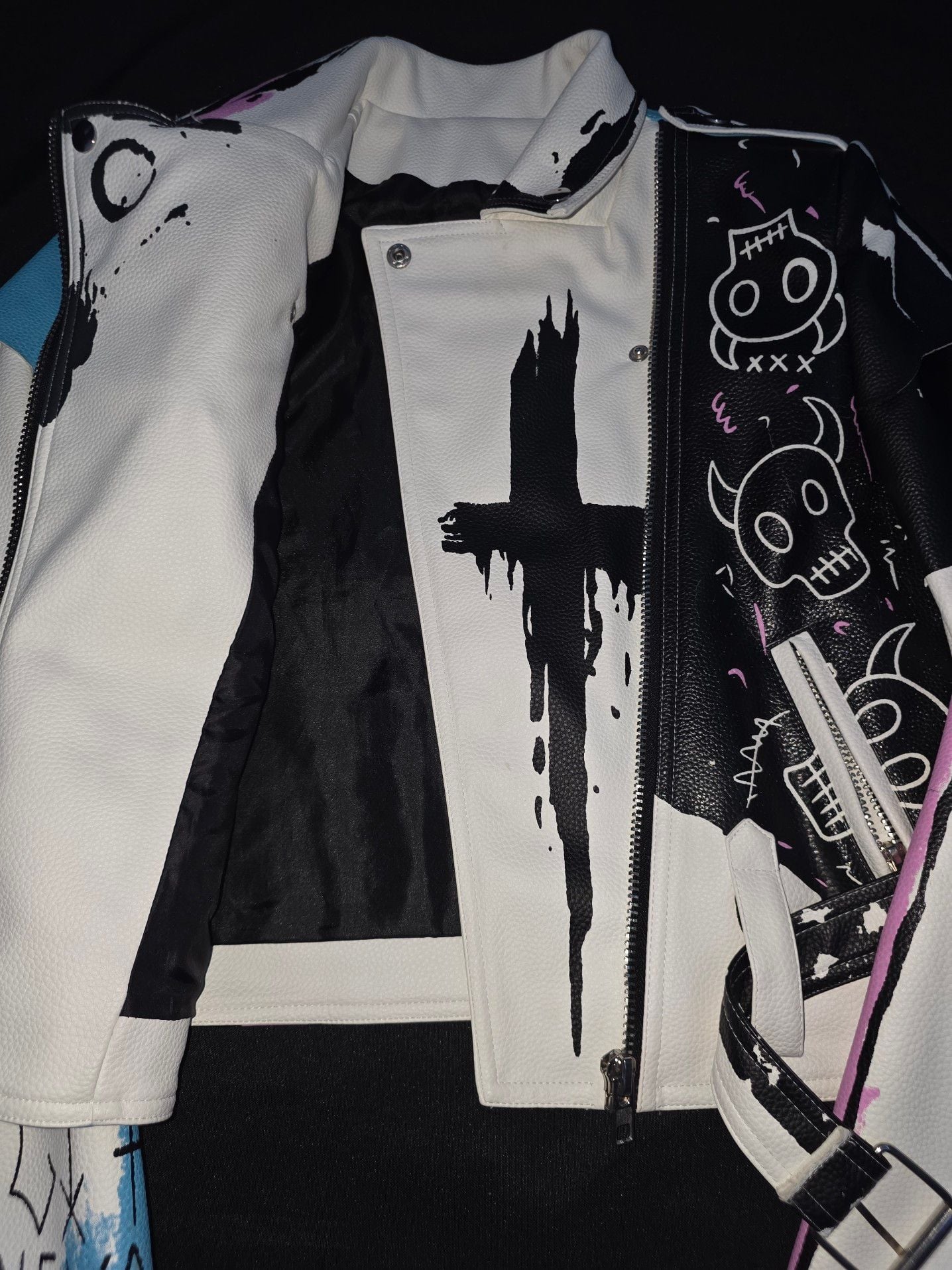 Unbranded Graffiti Skull Punk Rock Biker Leather Jacket 4