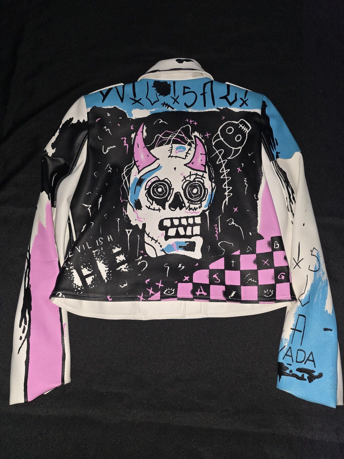 Unbranded Graffiti Skull Punk Rock Biker Leather Jacket 6