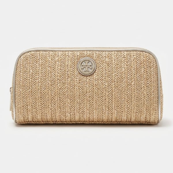 Lilly Pulitzer Berkeley Straw Pouch Gold Metallic Cosmetic Bag
