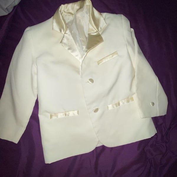Boys Ivory Tuxedo Formal Suit Jacket and Pants Set with Satin Trim Size 5