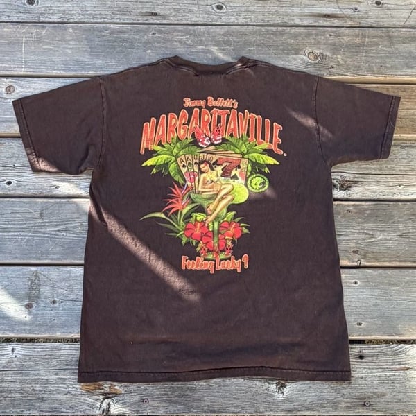 Vintage Jimmy Buffett's Margaritaville Feeling Lucky? Playing Cards T-Shirt Brown Medium